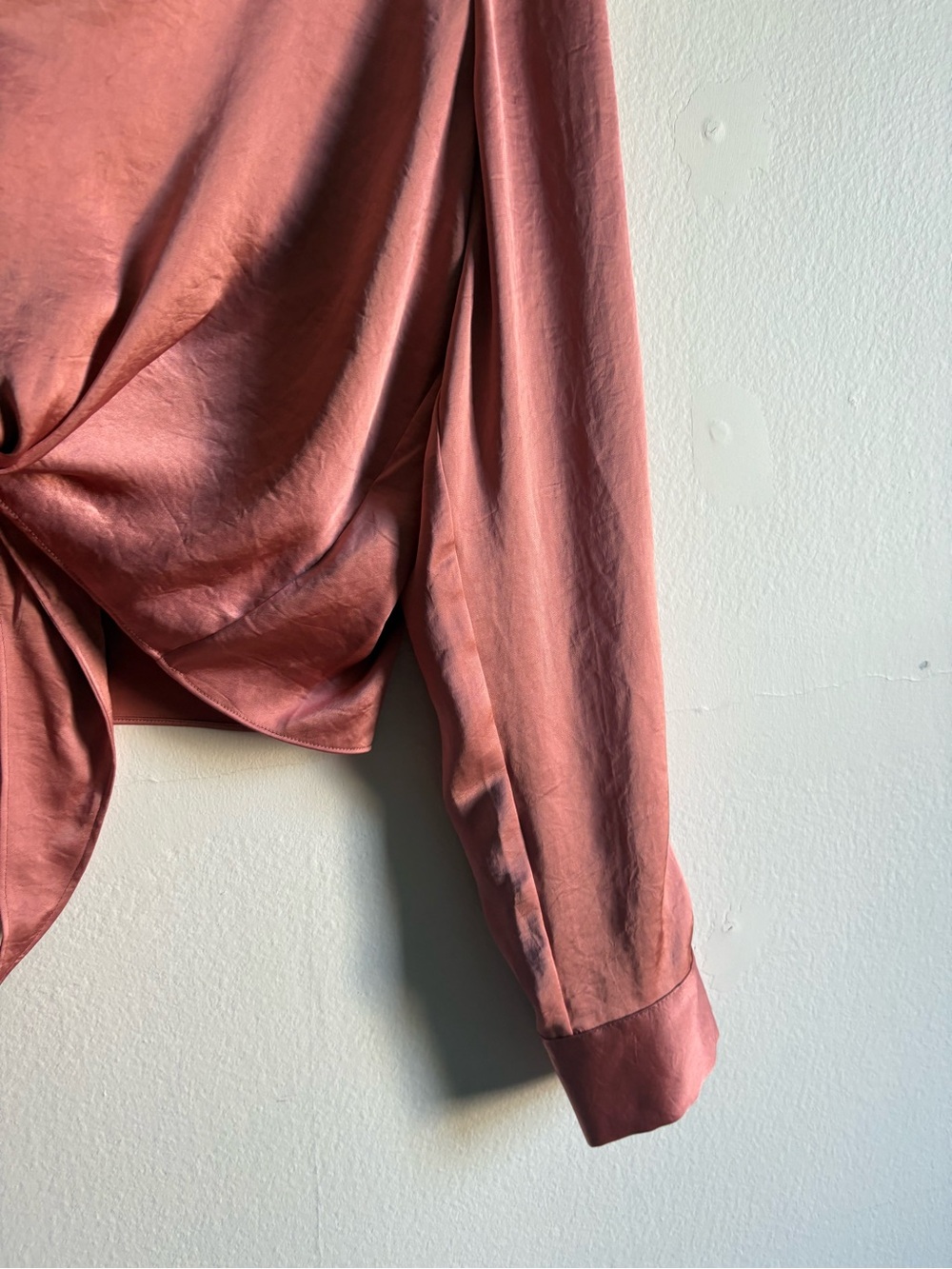 Aritzia Wilfred Sz M Satin Pink Tie Front Button Front Blouse - Picture 6 of 10